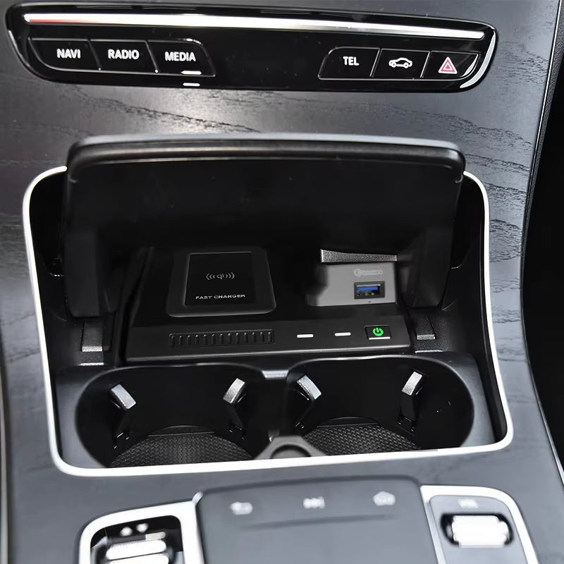 Für mercedes benz w205 amg c43 c63 amg glc43 glc63 x253 c klasse glc 10w auto kabelloses ladegerät ladegerät lade koffer