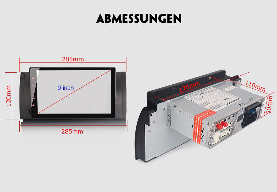 Android Autoradio für BMW 5er E39, X5 E53 und M5 E39 1996-2007 mit Wireless CarPlay, Android Auto & DAB+