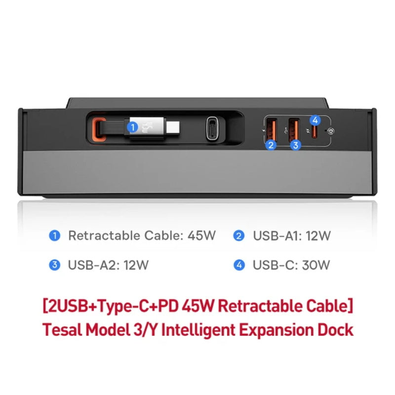 Baseus pd 45w schnell ladegerät auto docking station hub intelligente docking station für tesla modell 3/y usb shunt powered splitter