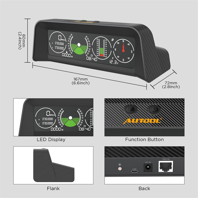 Autool x90 gps geschwindigkeit pmh kmh Neigung messer Neigung messer Auto kompass hud Pitch Neigung winkel Winkelmesser Uhr Breite Länge