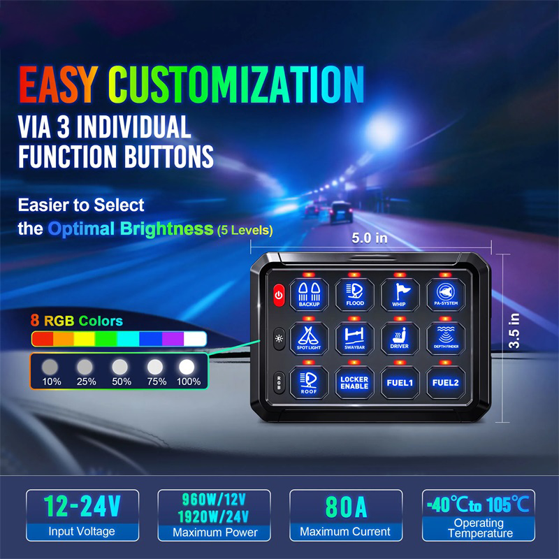 8/12 Gang RGB Schalttafel LED Arbeits licht leiste Schalter Box Controller für Universal autos LKW Boot utv 4x4 4wd