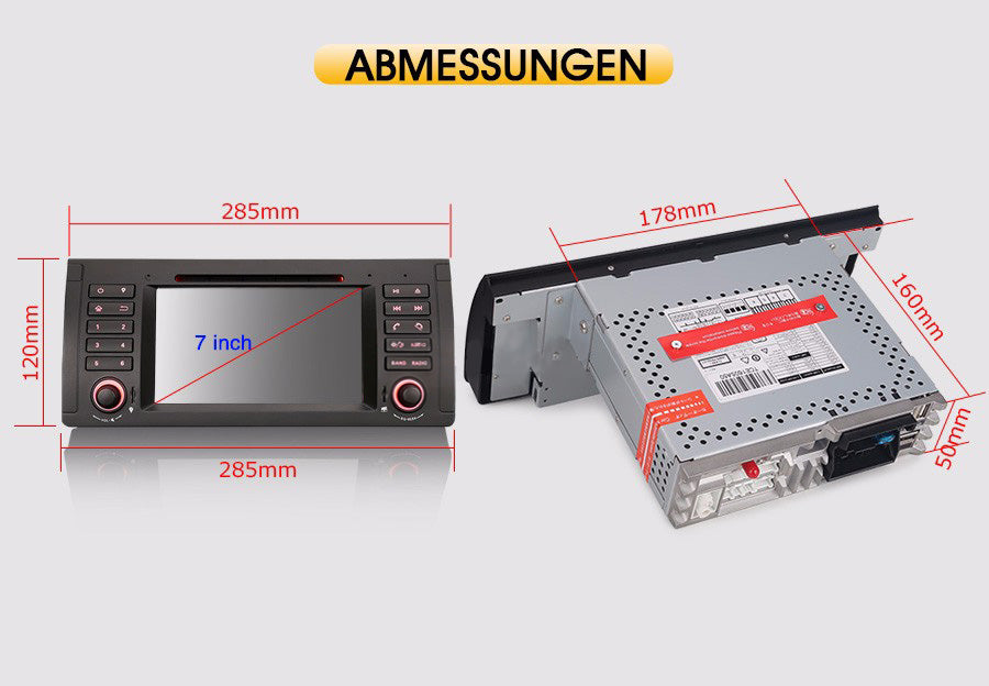 Android Autoradio für BMW 5er E39, X5 E53 und M5 E39 1996-2007 mit Wireless CarPlay, Android Auto & DAB+