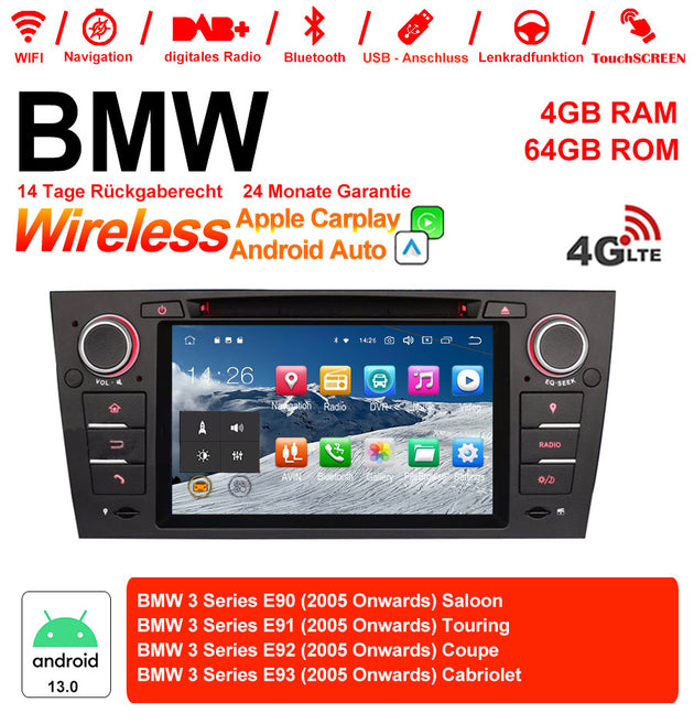 Android Autoradio für BMW 3er E90/E91/E92/E93 und M3 E90/E92/E93 2005-2013 mit Wireless CarPlay, Android Auto & DAB+