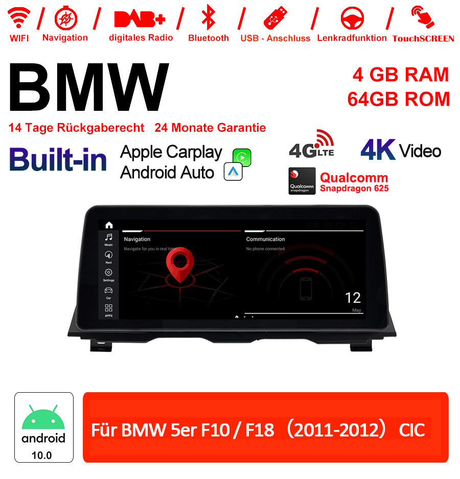Android Autoradio für BMW 5er F10/F18 2011-2012 mit Wireless CarPlay, Android Auto & DAB+