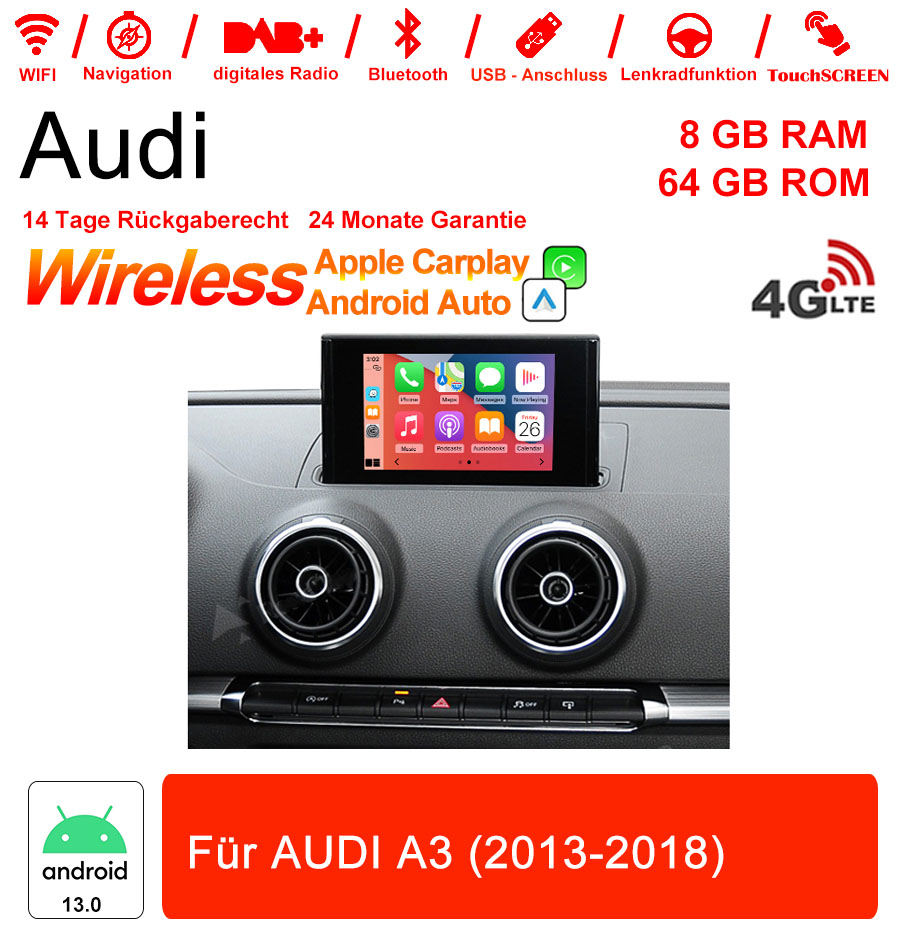 Android Autoradio für Audi A3 2013–2018 mit Wireless CarPlay & Android Auto