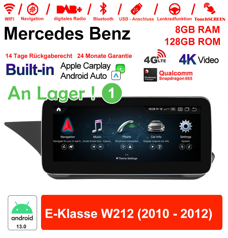 Android Autoradio für Mercedes Benz E-Klasse W212 2010-2012 mit Wireless CarPlay, Android Auto & DAB+