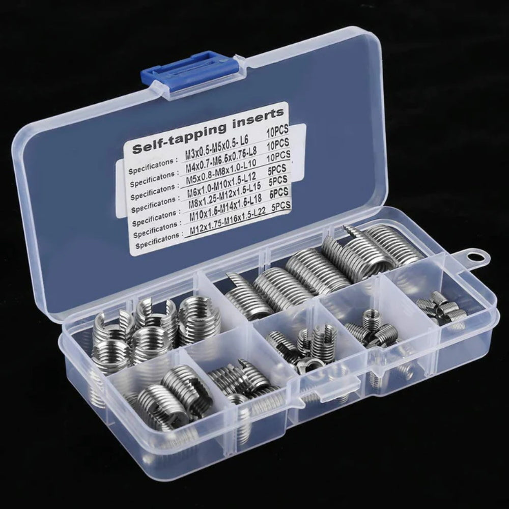 50 Stücke Edelstahl Innengewinde selbstschneidende Gewindeeinsätze Set Gewinde Verstärken Repair Tool M3-M12