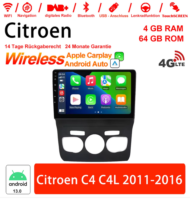 Android Autoradio für Citroen C4/C4L 2011-2016 mit Wireless CarPlay & Android Auto