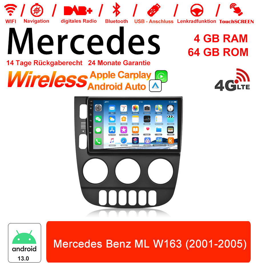 Android Autoradio für Mercedes Benz ML W163 2001-2005 mit Wireless CarPlay, Android Auto & DAB+