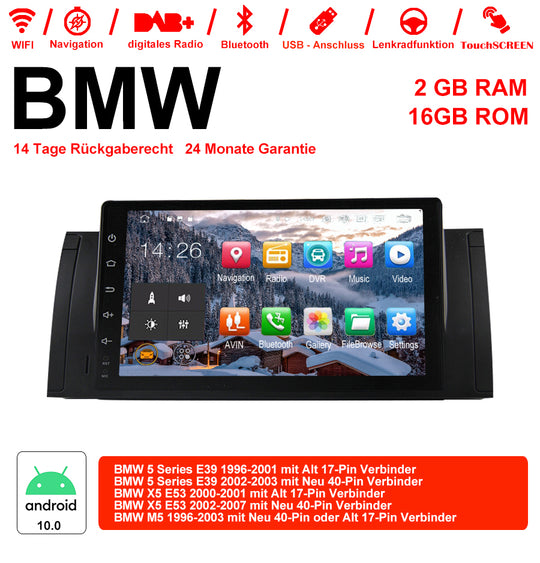 Android Autoradio für BMW 5er E39, X5 E53 und M5 E39 1996-2007 mit Wireless CarPlay, Android Auto & DAB+