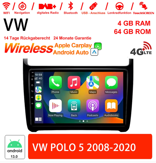 Android Autoradio für VW Polo 5 2008-2020 mit Wireless CarPlay & Android Auto