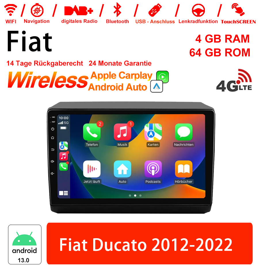 Android Autoradio 9 Zoll für Fiat Ducato 2006-2022 mit Wireless CarPlay & Android Auto