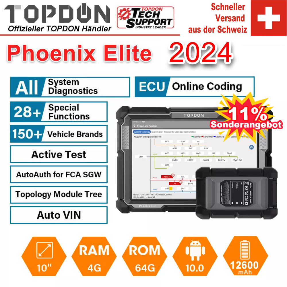 TOPDON Phoenix Elite OBD2 Diagnosegerät für Fahrzeugsysteme