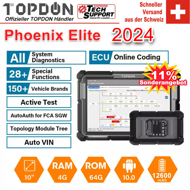 TOPDON Phoenix Elite OBD2 Diagnosegerät für Fahrzeugsysteme
