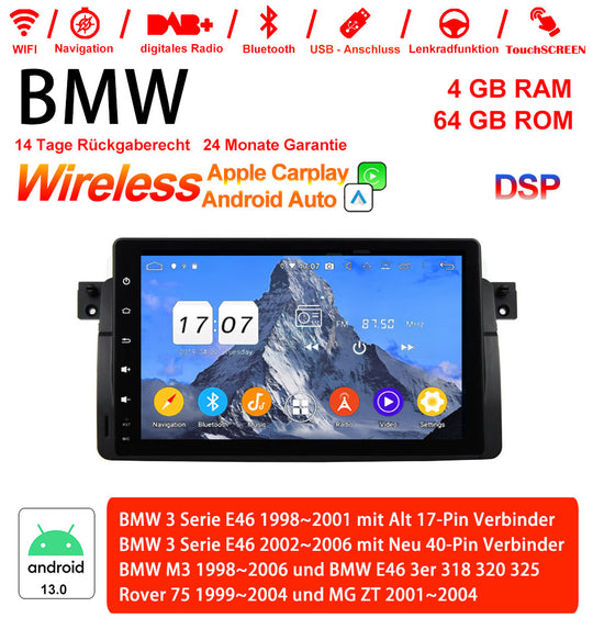 Android Autoradio für BMW 3er E46 und M3 E46 1998-2006 mit Wireless CarPlay, Android Auto & DAB+