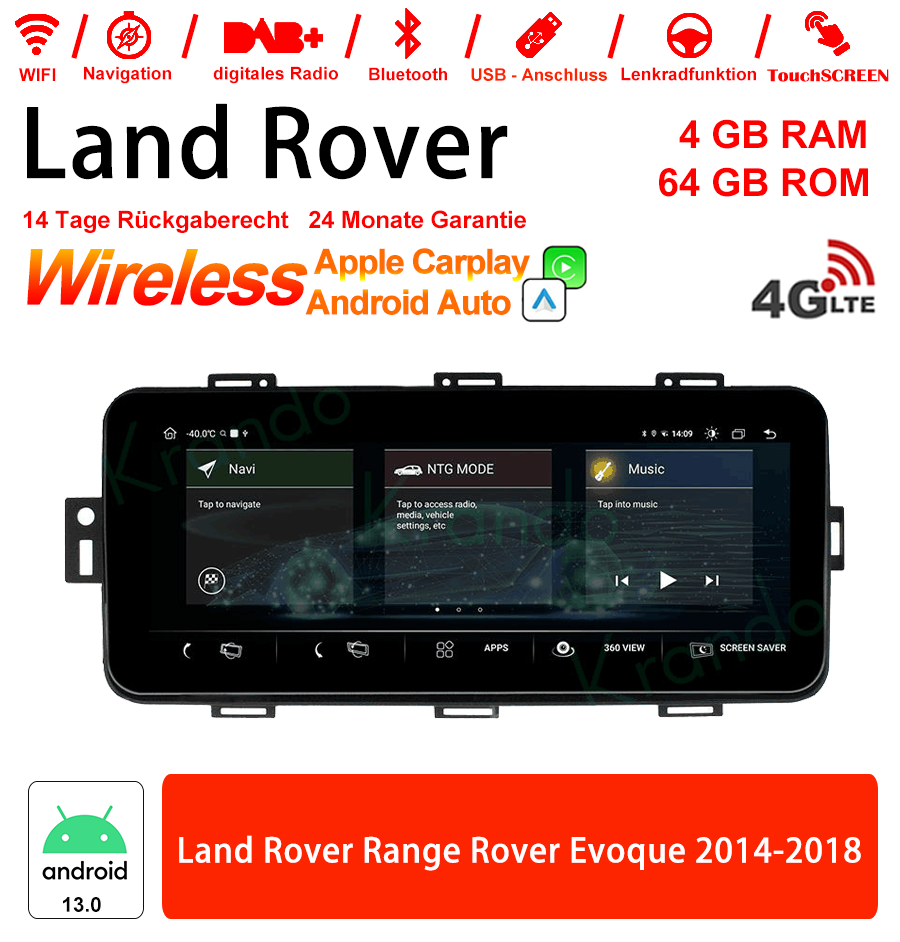 Android Autoradio für Land Rover Range Rover Evoque 2014-2018 mit Wireless CarPlay & Android Auto
