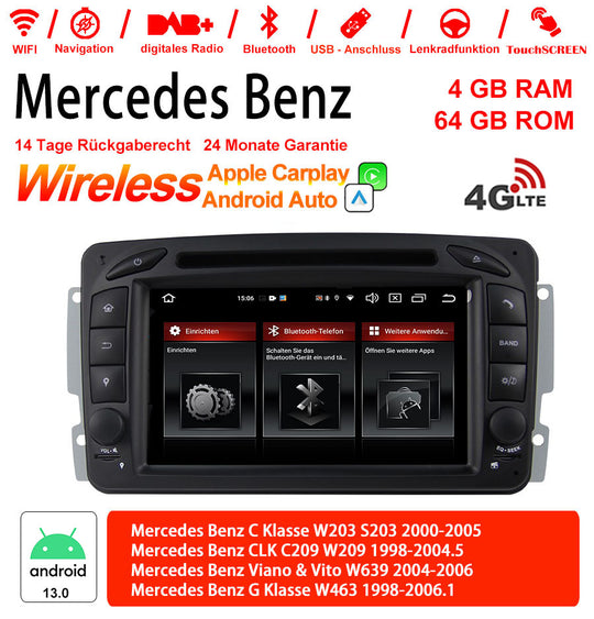 Android Autoradio für Mercedes Benz C-Klasse W203/C209/W209, S-Klasse W203 und CLK C209/W209 1998-2006 mit Wireless CarPlay, Android Auto & DAB+