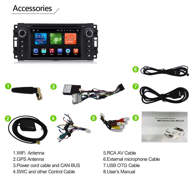 Android Autoradio für Jeep Wrangler/Compass/Caliber/Sebring/Journey (2007-2012) mit Wireless CarPlay & Android Auto