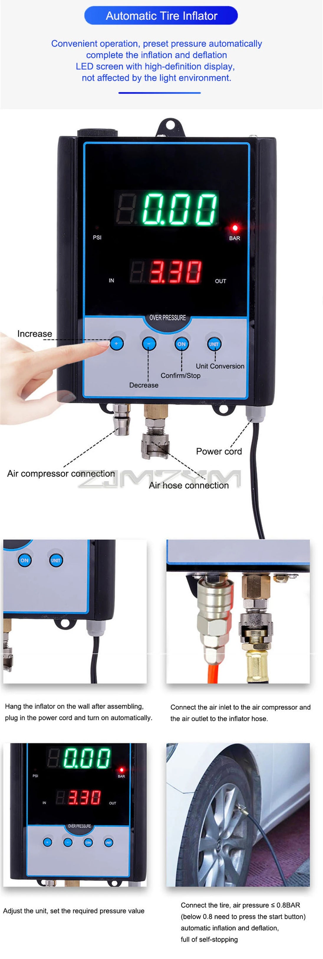 DP-Q03 An der Wand montiertes digitales Reifendruckmessgerät, automatische Reifenfüller-Infationspistole,...