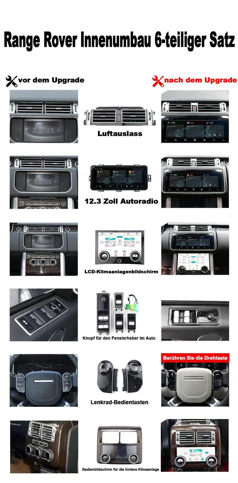 12.3 Zoll Flip Screen Android Autoradio für Range Rover Sport 2013-2017 mit Wireless CarPlay & Android Auto