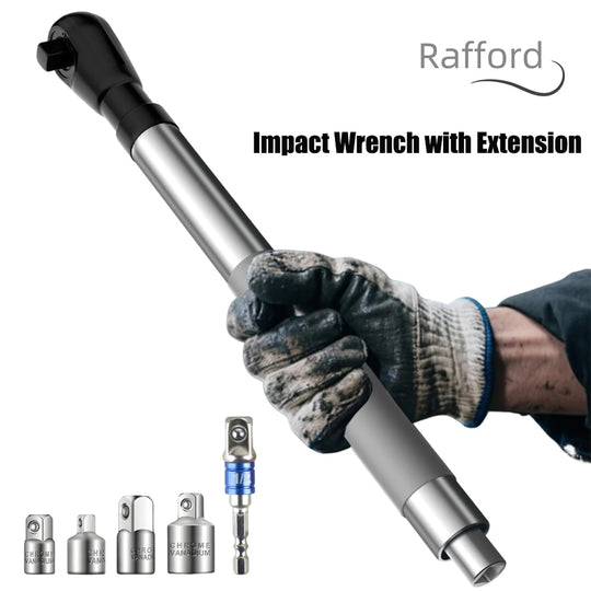 Offset-Schlagverlängerungsschlüssel, Autoreparaturwerkzeug mit 4 Steckschlüsseladaptern und 1/2-Zoll-Bohradapter