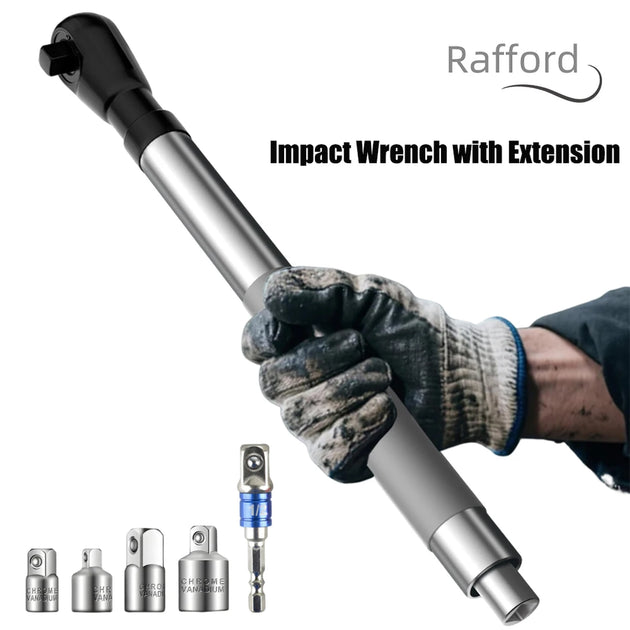 Offset-Schlagverlängerungsschlüssel, Autoreparaturwerkzeug mit 4 Steckschlüsseladaptern und 1/2-Zoll-Bohradapter