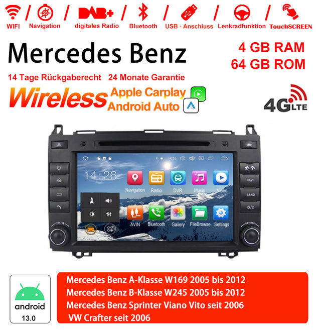 Android Autoradio für Mercedes Benz A-Klasse W169, B-Klasse W245 und Vito 2005-2012 mit Wireless CarPlay, Android Auto & DAB+