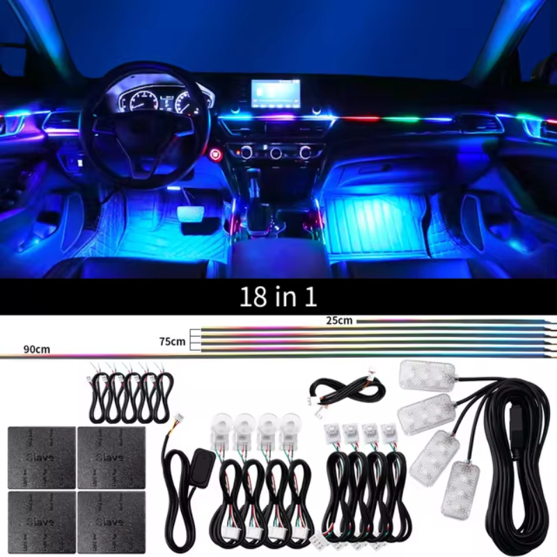 18 in 1 Led Auto Umgebungslichter 213 Farbe RGB Symphony Streamer Bluetooth Regenbogen Acryl Streifen Atmosphäre Lampe Kit 12V