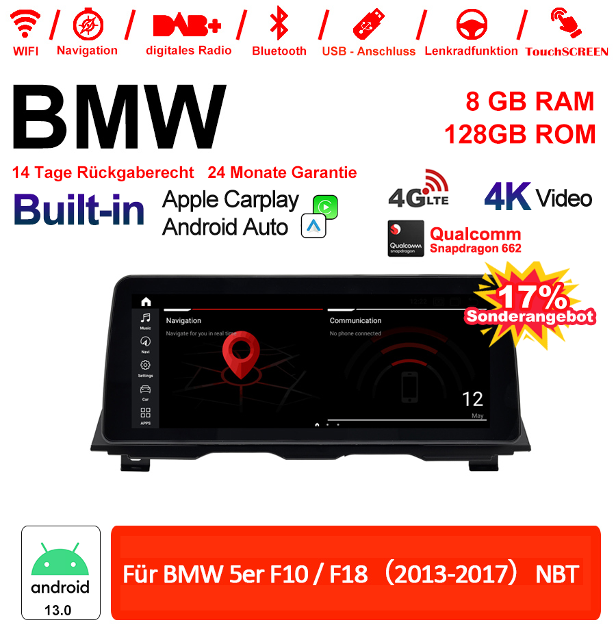 Android Autoradio für BMW 5er F10/F18 2013-2017 mit Wireless CarPlay, Android Auto & DAB+