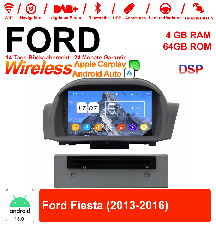 7 Zoll Android Autoradio für Ford Fiesta 2013-2016 mit Wireless CarPlay & Android Auto