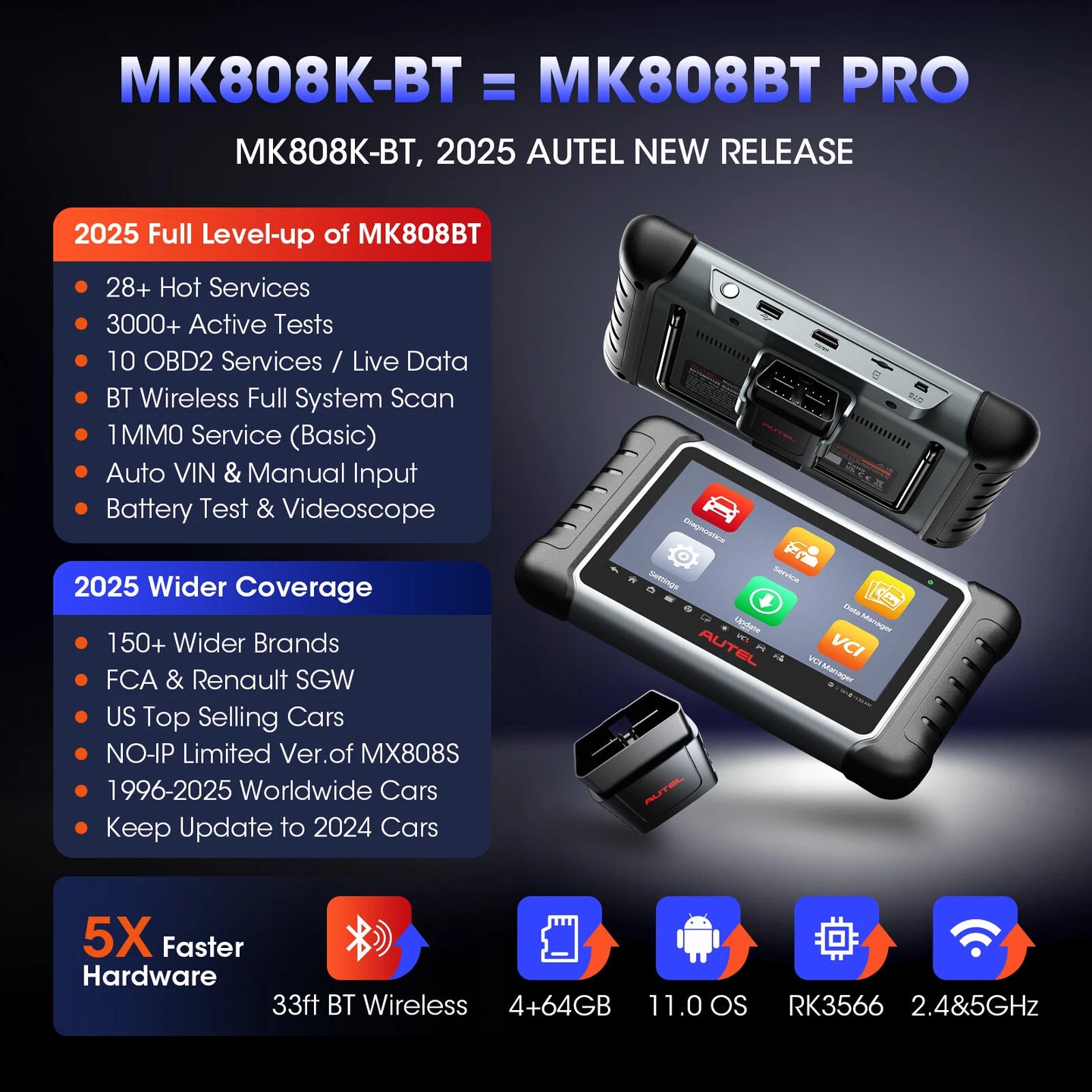 Autel MK808K-BT OBD2 Diagnosegerät für Fahrzeugsysteme