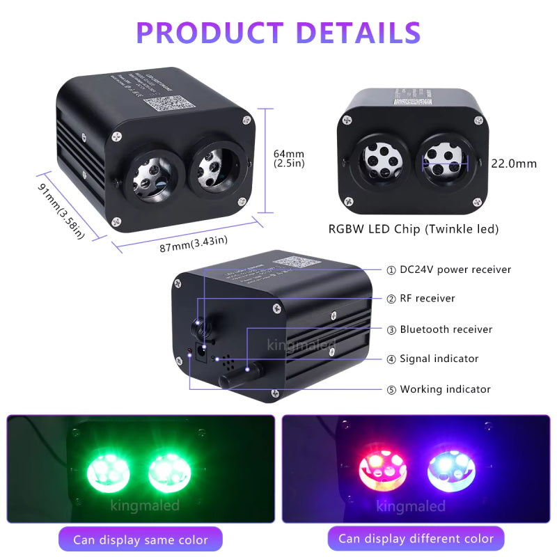 20W RGBW Doppelkopf Auto Sternenhimmel Musiksteuerung Autodach Stern Glasfaser Stern Deckenset Smart APP Funkelndes Glasfaserlicht