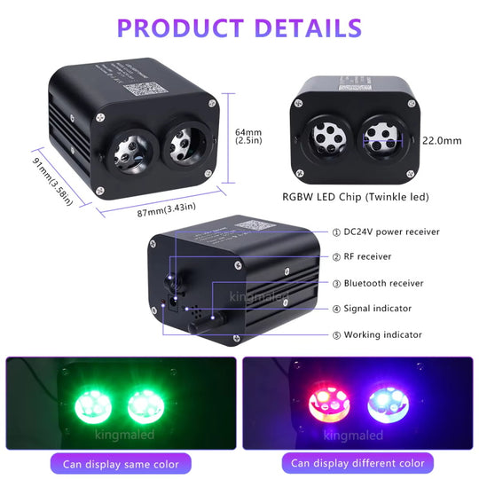 20W RGBW Doppelkopf Auto Sternenhimmel Musiksteuerung Autodach Stern Glasfaser Stern Deckenset Smart APP Funkelndes Glasfaserlicht