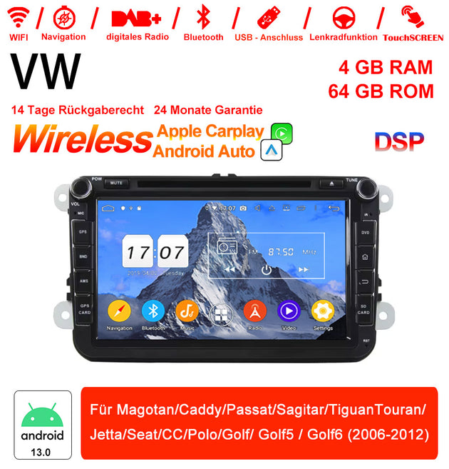 Android Autoradio für VW Golf, Passat, Polo, Touran, Tiguan, Caddy, Jetta, CC, Magotan und Seat (2006-2012) mit Wireless CarPlay & Android Auto