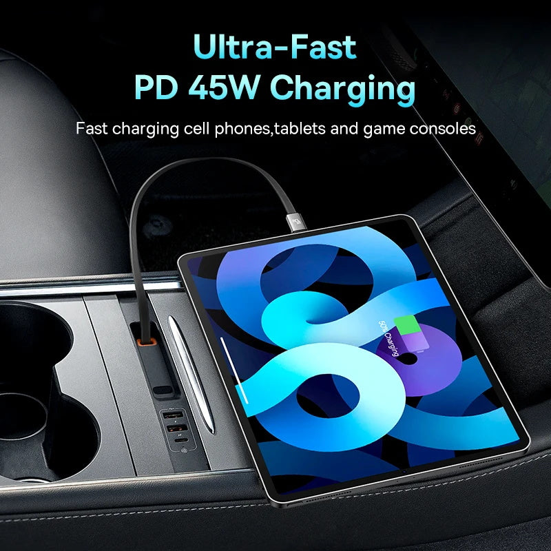 Baseus pd 45w schnell ladegerät auto docking station hub intelligente docking station für tesla modell 3/y usb shunt powered splitter
