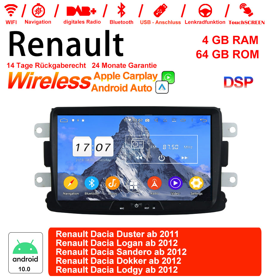 Android Autoradio für Dacia Duster / Logan / Sandero / Dokker / Lodgy ab 2012 mit Wireless CarPlay & Android Auto