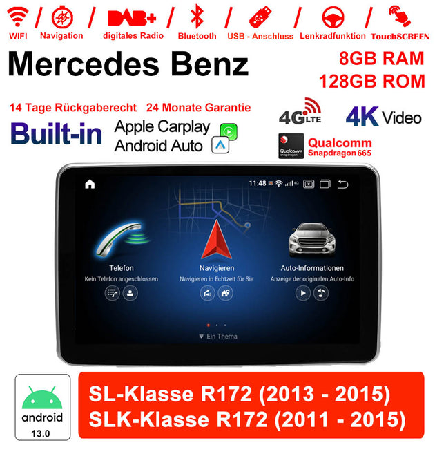 Android Autoradio für Mercedes Benz SL R172 und SLK R172 2011-2015 mit Wireless CarPlay, Android Auto & DAB+