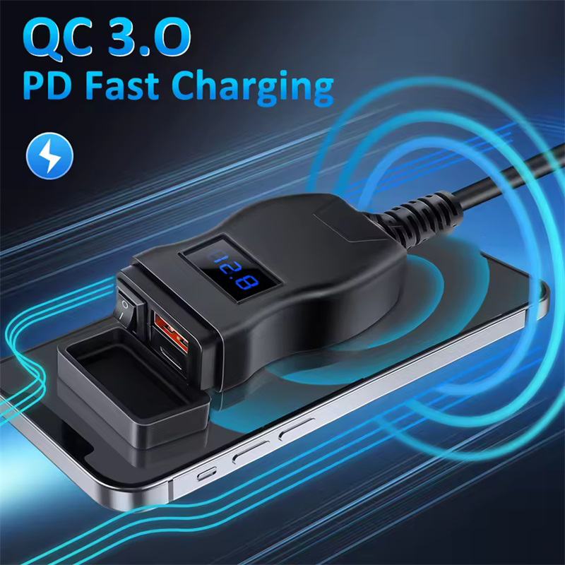 Motorrad USB Schnelle Zellular Ladegerät Wasserdicht Typ C Port Buchse Stecker Mit Zelle Mobile Voltmeter Digitale Ladung