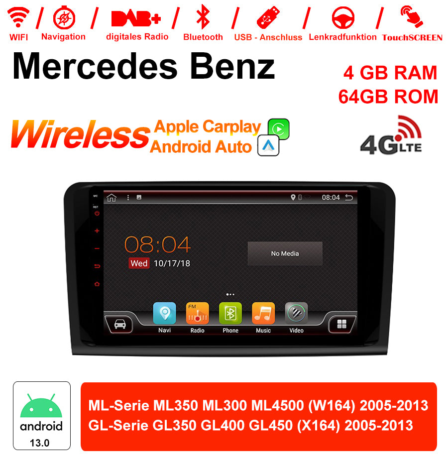 Android Autoradio für Mercedes Benz ML W164 und GL X164 2005-2013 mit Wireless CarPlay, Android Auto & DAB+