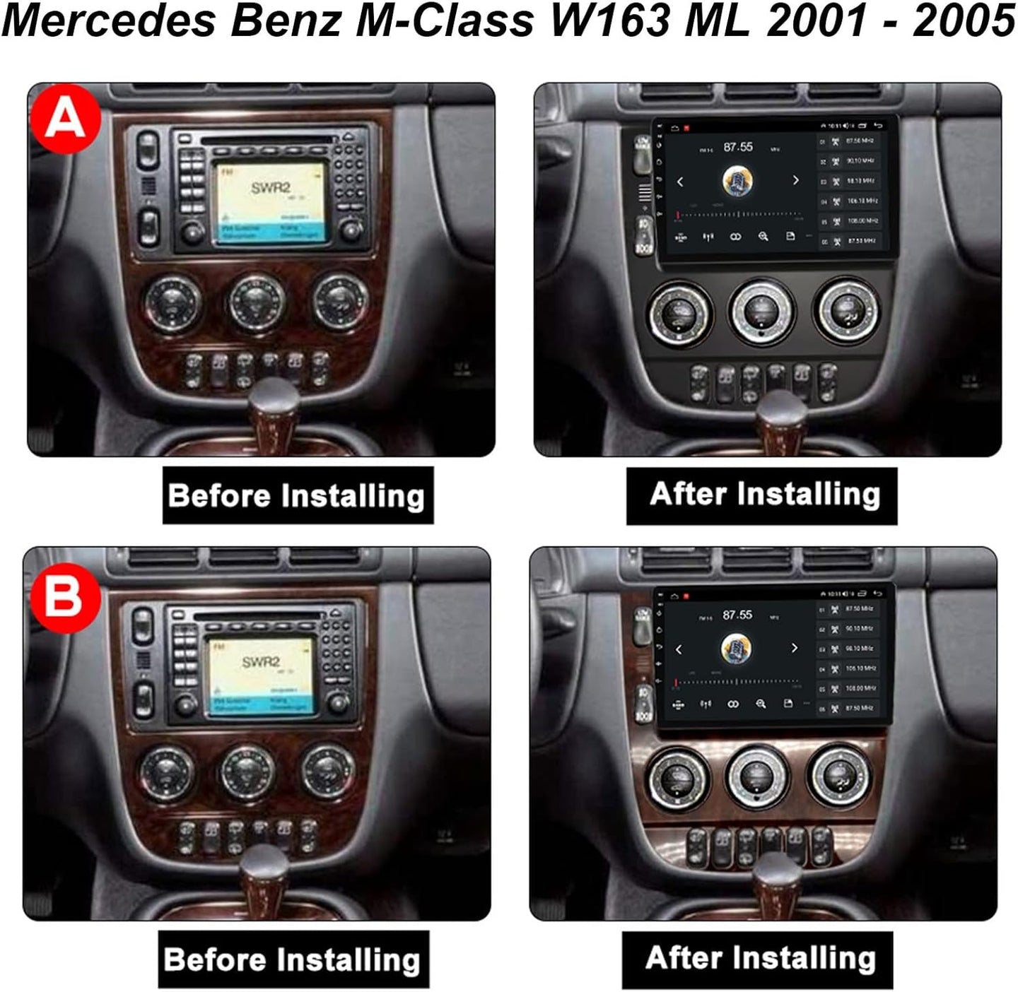 Android Autoradio für Mercedes Benz ML W163 2001-2005 mit Wireless CarPlay, Android Auto & DAB+
