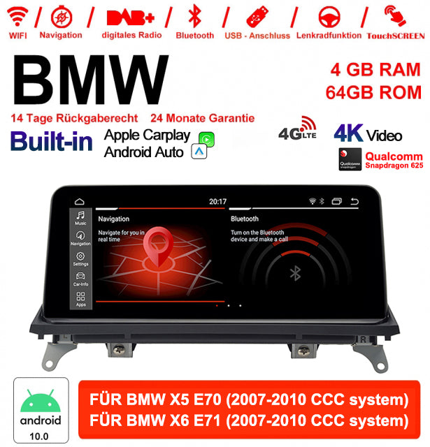 Android Autoradio für BMW X5 E70 und X6 E71 2007-2010 mit Wireless CarPlay, Android Auto & DAB+