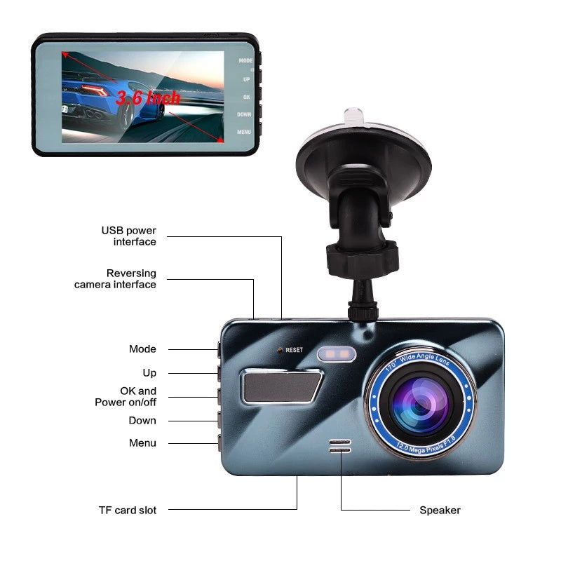 3-in-1 Dashcam mit Rückansicht 1080p HD Nachtsicht