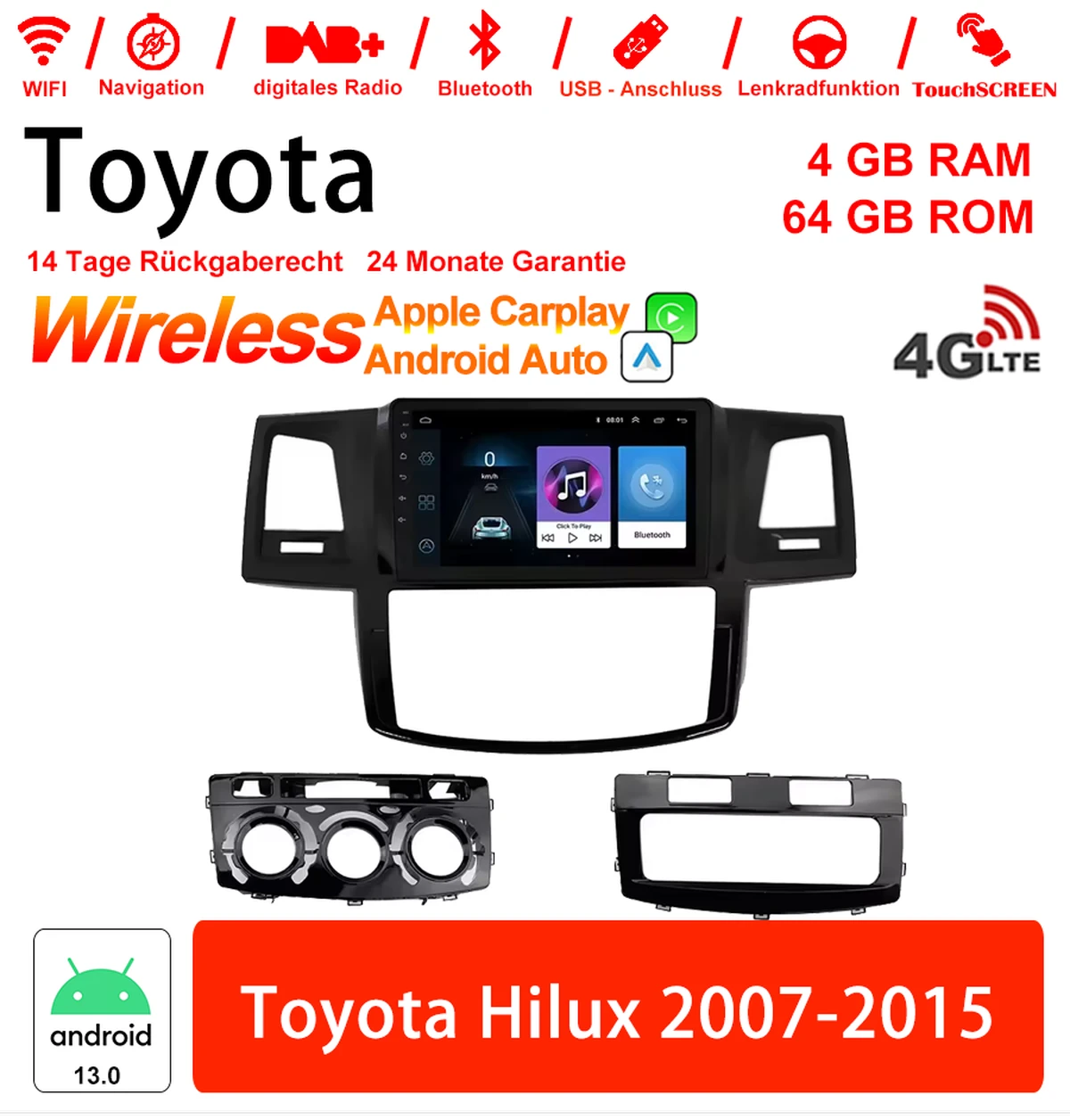 Android Autoradio für Toyota Hilux 2007-2015 mit Wireless CarPlay & Android Auto