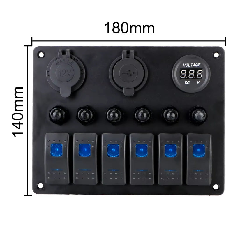 12V 24V 6 Tasten Auto Schalttafel 15a Sicherung Marine Leistungs schalter Voltmeter Tester Licht umschalten USB Ladegeräte 3,0 Auto Splitter