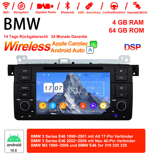 Android Autoradio für BMW 3er E46 und M3 E46 1998-2006 mit Wireless CarPlay, Android Auto & DAB+