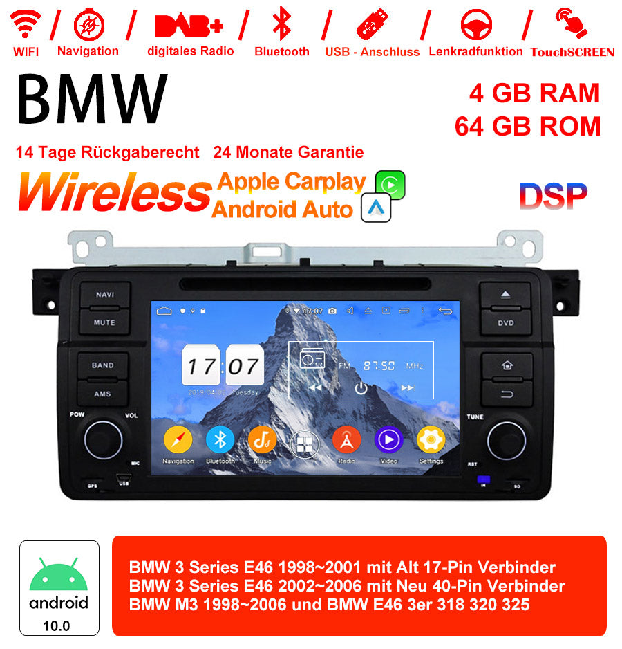 Android Autoradio für BMW 3er E46 und M3 E46 1998-2006 mit Wireless CarPlay, Android Auto & DAB+