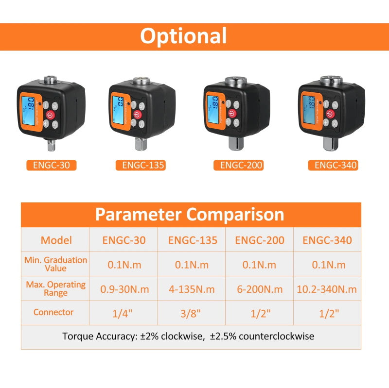 Drehmomentmesser mit digitaler Anzeige,1/2'' bis 3/8'' Adapter,4 Drehmomenteinheiten,hintergrundbeleuchtetes...