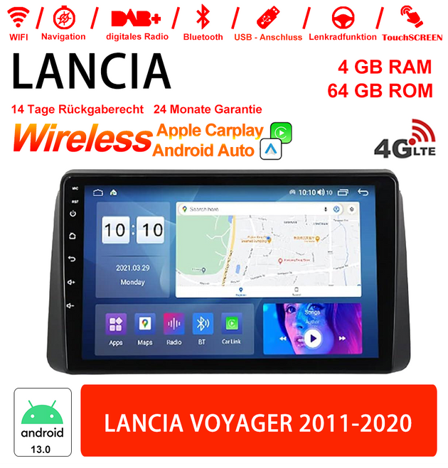 Android Autoradio für Lancia Voyager 2011-2020 mit Wireless CarPlay & Android Auto