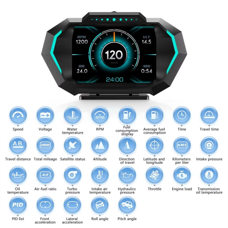 OBD + GPS HUD P24 Auto OBD Head Up Display HUD an Bord Computer Digital Tachometer Wasser Temp Kraftstoff Verbrauch Elektronischer Neigung messer