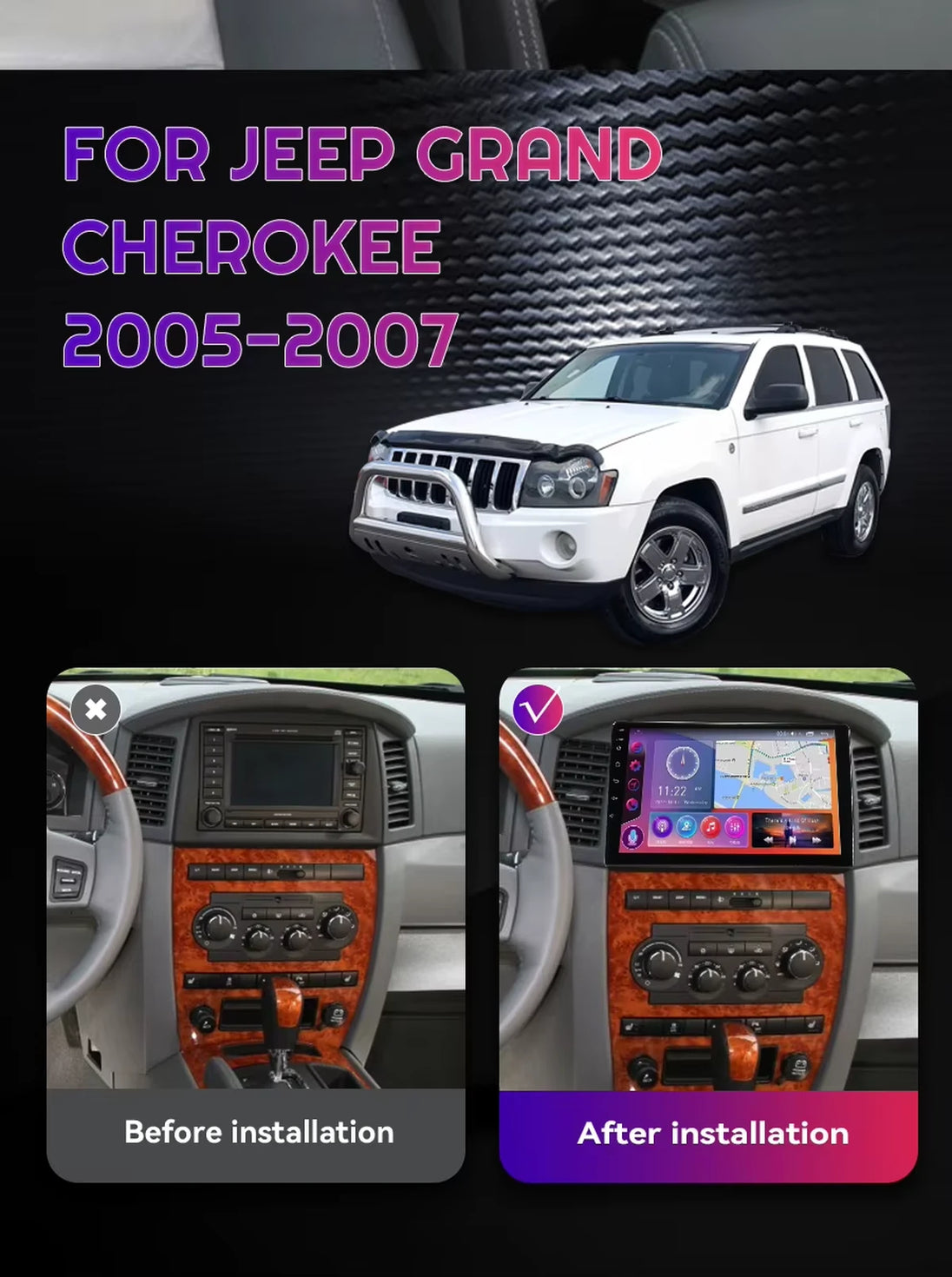 Android Autoradio für Jeep Grand Cherokee 2005-2007 mit Wireless CarPlay & Android Auto